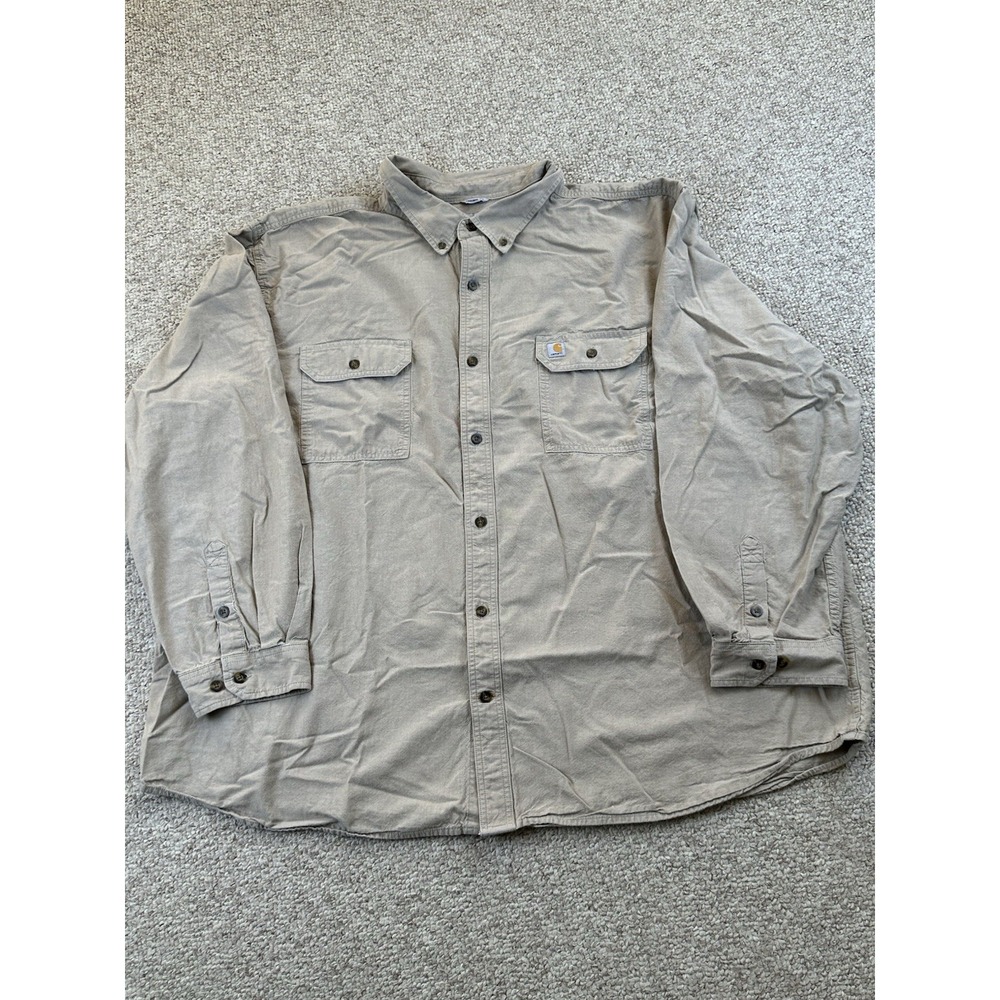 Carhartt Original Fit Button Down Long Sleeve Work Shirt Size 4XL Workwear Tan